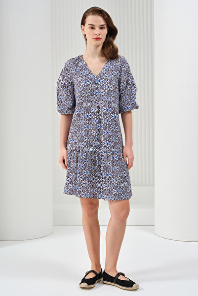 Naramaxx Fırfırlı Çini Desen Elbise