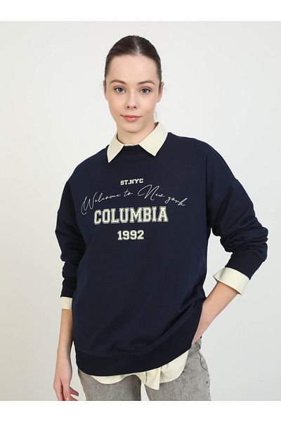 Benin Navy Blue Oversize Sweatshirt - Print Detail - Benin