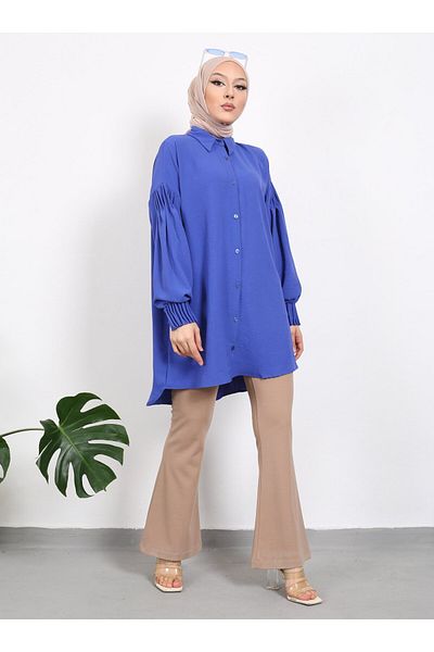 VAV Blue Shoulder and Sleeve Ribbed Shirt - Vav