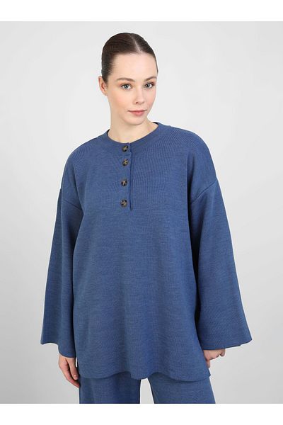 Refka Navy Blue Knitwear Set - Button Detailed - Refka