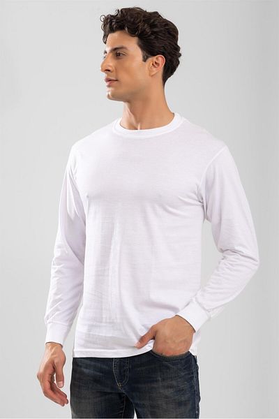 BAYKAR Men's Crew Neck Long Sleeve Undershirt T-Shirt White