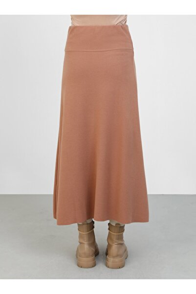 Benin Soft Textured Thessaloniki Skirt with Elastic Waist - Milk Coffee -