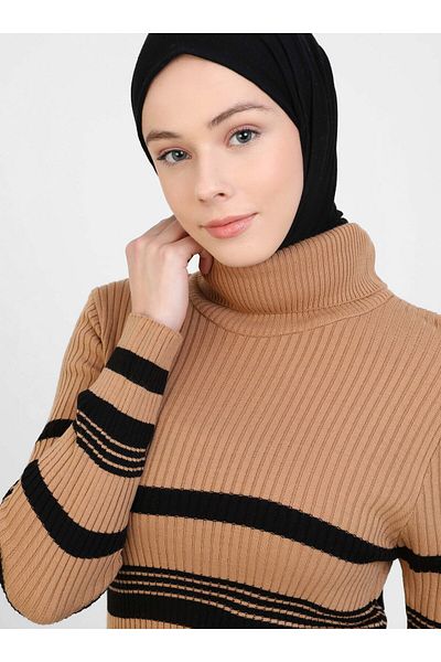 Por La Cara Knitwear Hijab Dress - Biskuvi - Por La Cara