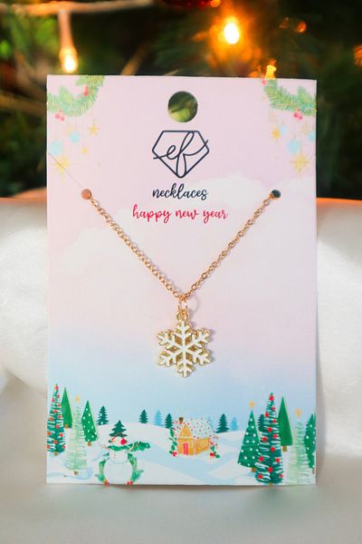 EFBUTİK Gold Color White Snowflake Necklace