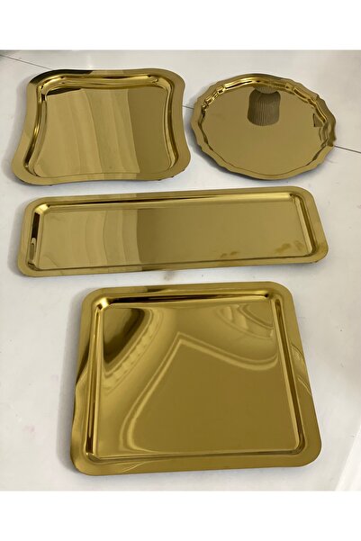 Genel Markalar GOLD RENK OVAL BATON KARE VE İTALYAN MODEL 4 LÜ SERVİS VE SUNUM TEPSİSİ