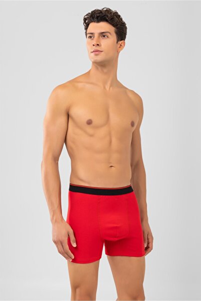 BAYKAR Cotton Black Striped Lycra Classic Men's Boxers 2 Pack Red