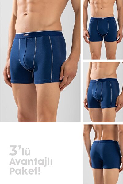 BAYKAR Erkek Pamuklu Compact Likralı Boxer3'lü Paket Lacivert