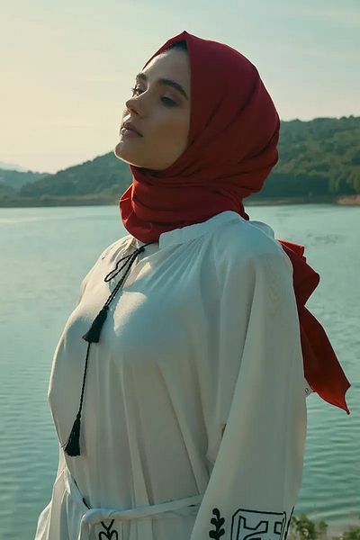 ED Scarf Μοτίβο μονόγραμμα με μεταξένιο σάλι ζακάρ - κόκκινο