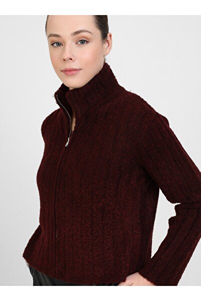 Benin Cardigan de tricotaj cu nasturi moi cu fermoar - Roșu Claret - Benin