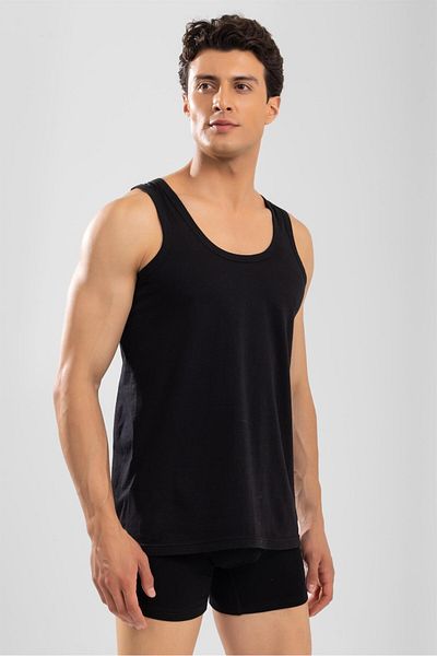 BAYKAR Men's Cotton Classic Regular Plain Undershirt 3 Pack Black