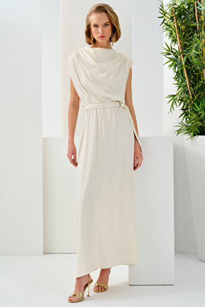 Naramaxx Degaje Yaka Saten Maxi Elbise