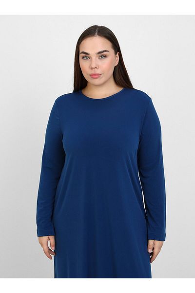 ALİA Plus Size Crew Neck Knitted Hijab Dress - Navy Blue - Alia