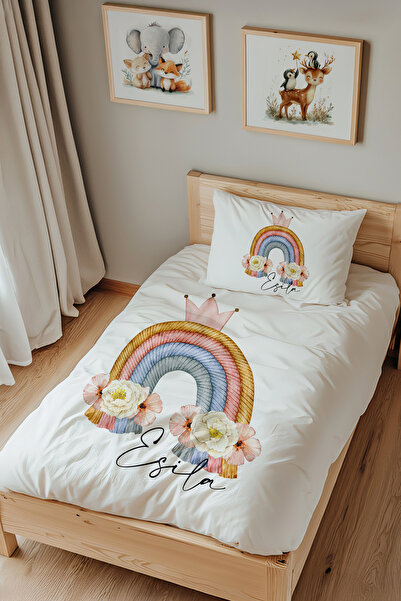 Lilabio İsme Özel Tek Kişilik %100 Pamuk Nevresim Takımı (160X220 CM) Çiçekler