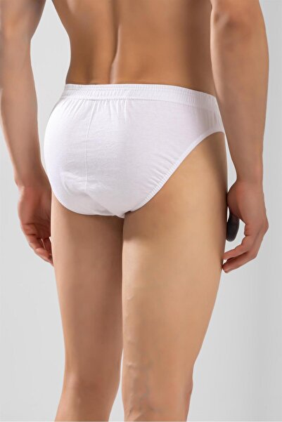 BAYKAR Erkek Pamuklu Beli Lastikli Düz Slip Külot 3'lü Paket Beyaz