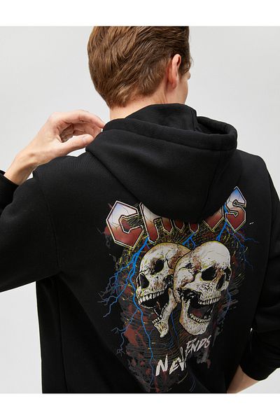 Koton Φούτερ με κουκούλα Skull με στάμπα μακρυμάνικο