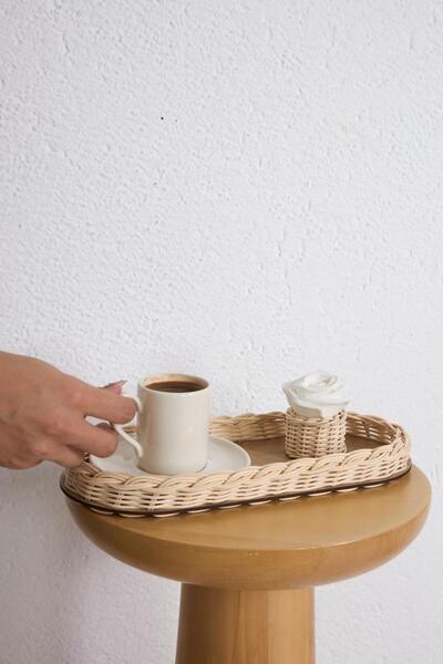 Maison Avf Set of 2 Rattan Organizer and Rose Holder Presentation Set - Coffee Rattan Tray