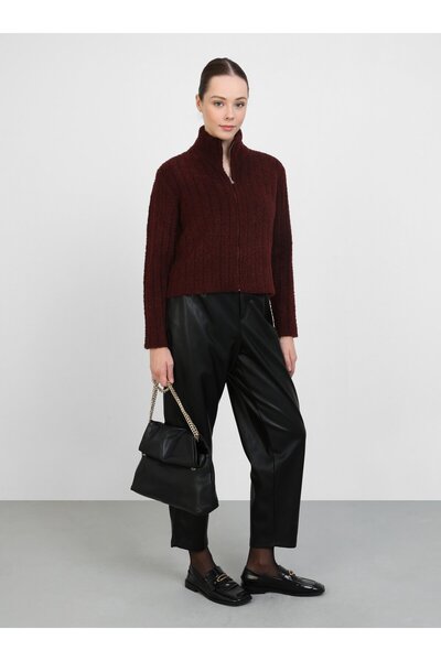 Benin Cardigan de tricotaj cu nasturi moi cu fermoar - Roșu Claret - Benin