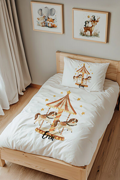 Lilabio İsme Özel Tek Kişilik %100 Pamuk Nevresim Takımı (160X220 CM) Atlıkar...