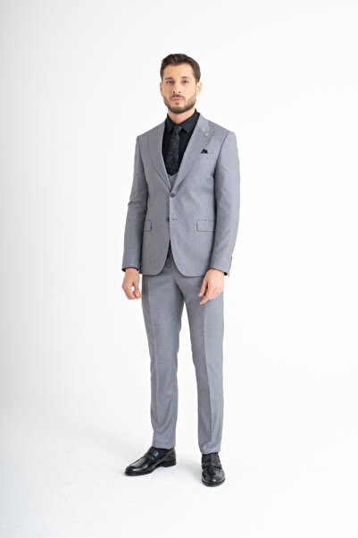 Suitmen Slim Fit Yelekli Takım Elbise - Gri