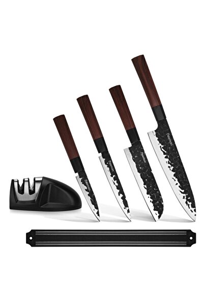 Fissman طقم سكاكين مكون من 6 قطع من سلسلة كيندو مع شريط مغناطيسي ومبراة X30Cr13 فولاذ