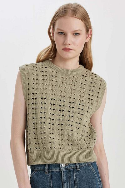 DeFacto Relax Fit Crew Neck Crochet Knitwear Sweater C2178Ax24Sp