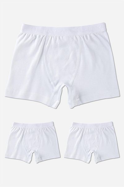 BAYKAR Boy's Cotton Plain Classic Comfortable Cut Boxer 3 Pack White