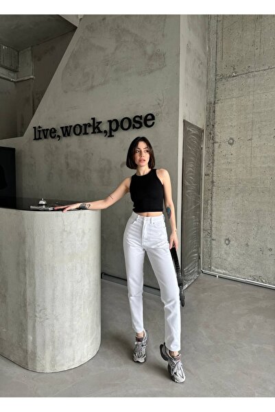 MAKRAS EXCLUSIVE A183119 Mom Jeans High Waist Slim Fit Denim Pants