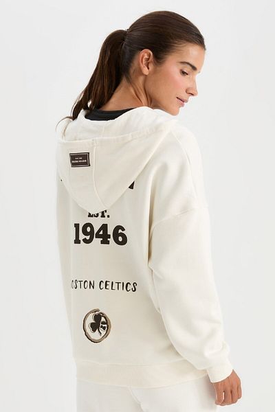 DeFacto Nba Boston Celtics Oversize Hooded Cardigan - Back Print, Thick Fabric D069