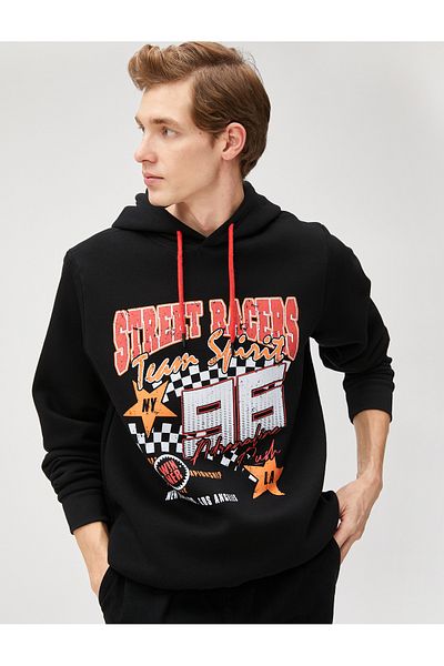 Koton Motorcycle Printed Hooded Sweatshirt Long Sleeve