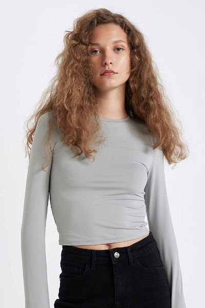 DeFacto Tricou de bază, solid, cu mânecă lungă, cu decolteu de bicicletă, D0199ax24au