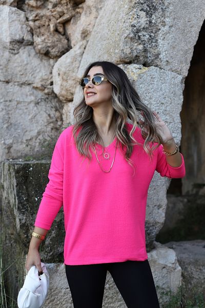 bytugcekaya Μαλακή μπλούζα με φούξια νυχτερίδα