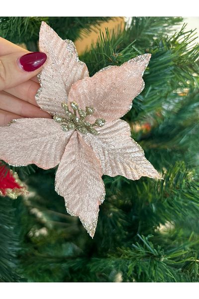 Partifabrik Christmas Tree Rose Gold Velvet Silvery Color Luxury Flower Ornament 15 cm 1 Piece - Christmas Ornament
