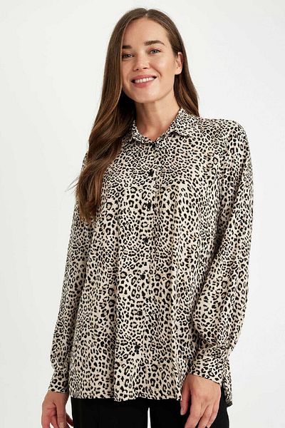 DeFacto Tričko s dlhým rukávom s leopardím vzorom Relax Fit D1078Ax24Au