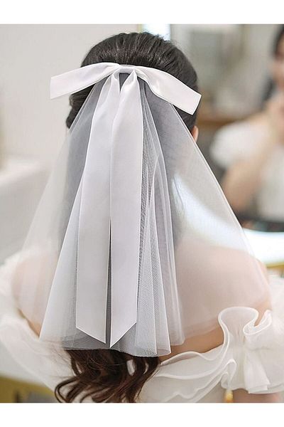 Hayalperest boncuk Mini Veil Ribbon White Bridal Veils Bride after Wedding Veils