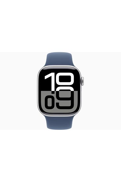 Apple Watch Series 10 GPS + Cellular 42mm Silver Aluminium Case with Denim Sport Band - S/M