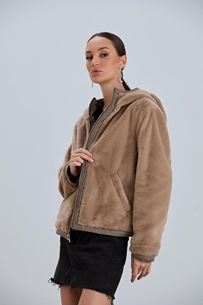 PIQUE Hooded Double Sided Rabbit Plush Women's Coat