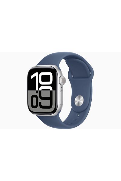 Apple Watch Series 10 GPS + Cellular 42mm Silver Aluminium Case with Denim Sport Band - S/M
