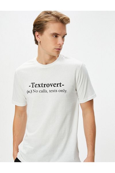 Koton Σλόγκαν εμπριμέ T-Shirt Crew Neck Slim Fit Κοντό μανίκι