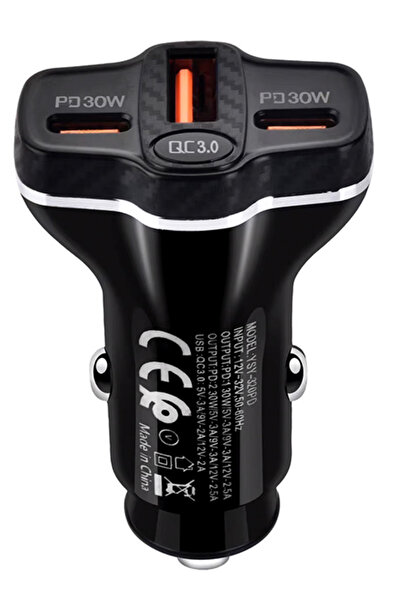 Kamardey Qc3.0 3 Port Çıkışlı 2x Type-C + USB 78W Araç Çakmaklik Hizli Sarj Aleti Araç Sarji
