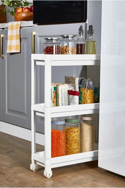 almital mobilya aksesuarları furniture accessories 3-tier Rolling vesken Shelf - Kitchen and Bathroom Shelf, Service Table Organizer (white)
