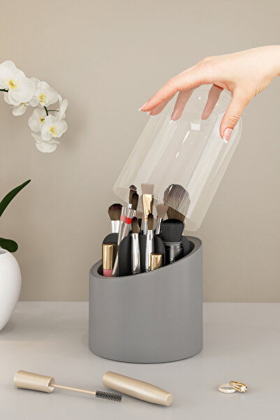 Pufwin Home فرشاة مكياج فاخرة ومنظم مستحضرات التجميل وغطاء شفاف ومنظم صحي