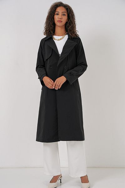 Bigdart 5938 Zweireihiger Trenchcoat mit Kragen – Schwarz
