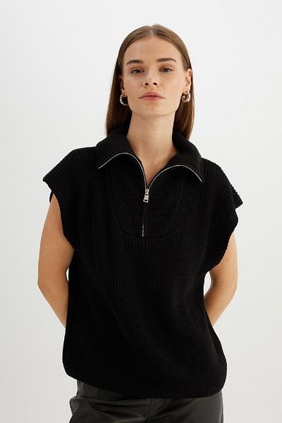 DeFacto Black Relax Fit Thessaloniki Knitwear Sweater - Stand Collar and Zipper C4849Ax24Au