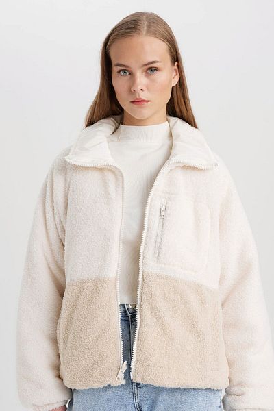 DeFacto Regular Fit Polo Neck Zip Pocket Plush Coat C3974Ax23Wn