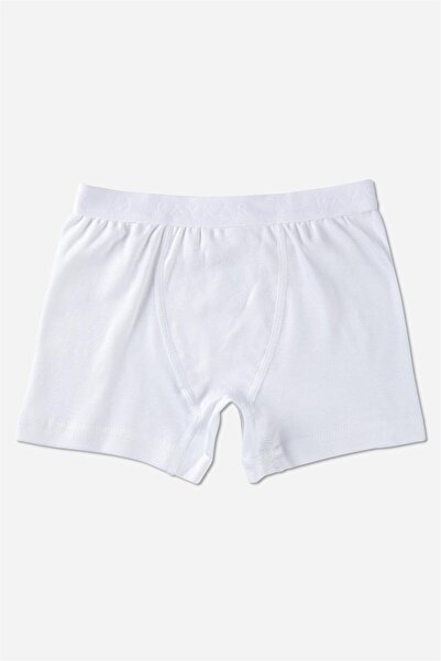 BAYKAR Erkek Çocuk Pamuklu Düz Klasik Rahat Kesim Boxer 3'lü Paket Beyaz