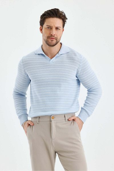 Tarz Cool Pulover pentru bărbați, cu mânecă lungă, cu decolteu polo, cu dungi slim fit