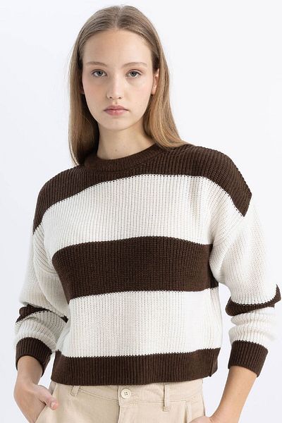 DeFacto Crew Neck Striped Oversize Knitwear Sweater - X4931Az24Wn