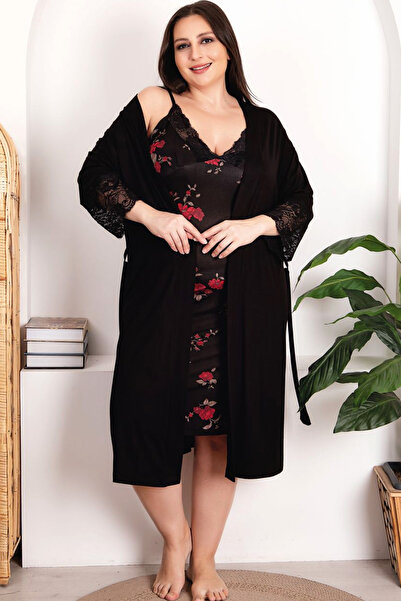 Jenny Daphne Lady Floral Print Viscose Fabric Nightgown Dressing Gown Set 19223