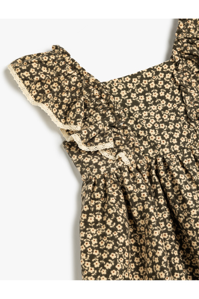Koton Askılı Pazen Elbise Fırfırlı Pamuklu Çiçek Baskı Detaylı