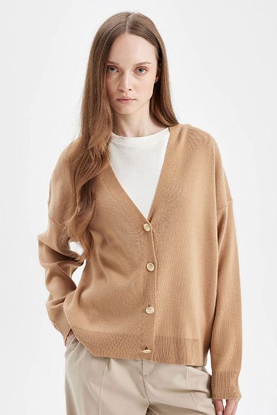 DeFacto Relax Fit V Basic Plain Button Knitwear Cardigan C5282Ax24Au